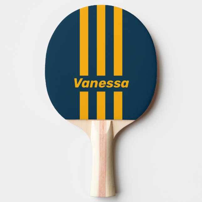 Retro Moonlit Tide Three Pin Stripes with Name Tischtennis Schläger (Vorderseite)