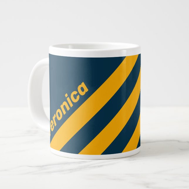 Retro Moonlit Tide Three Stripes with Name Jumbo-Tasse (Vorderseite Links)