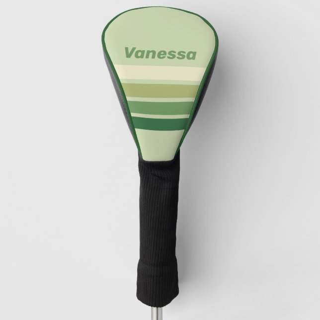 Retro Moos Regenbogen quer gestreift mit Namen Golf Headcover (Vorderseite)
