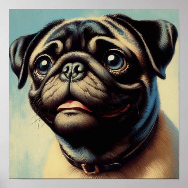 Retro-Mops-Malerei Poster (Vorne)