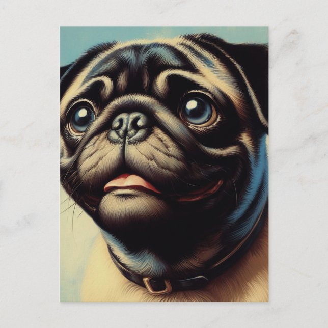 Retro-Mops-Malerei Postkarte (Vorderseite)