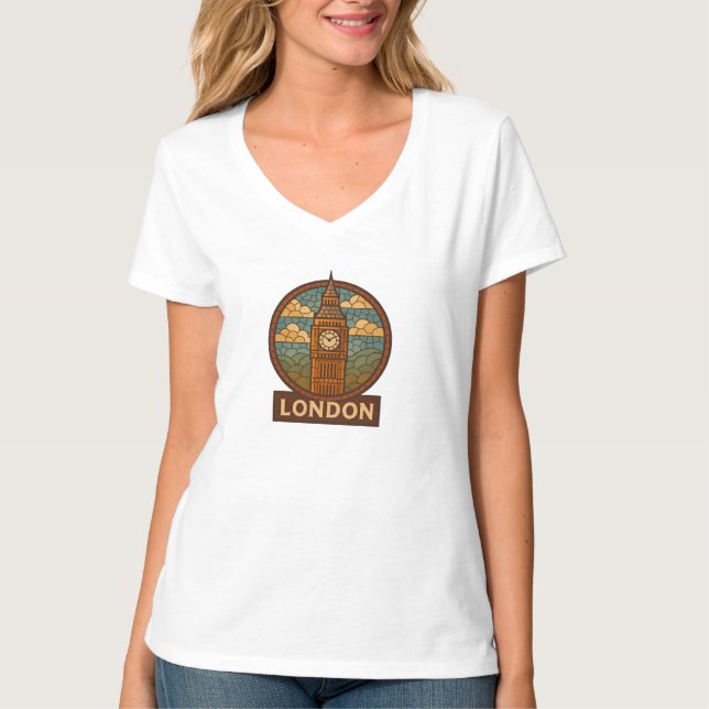 Retro Mosaik-Style Big Ben T - Shirt (Vorderseite)