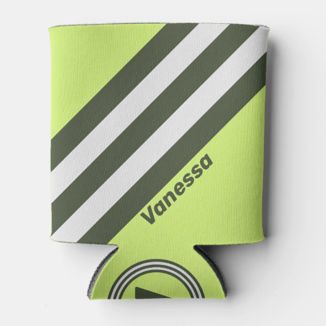 Retro Moss Fade Stripes mit Namen Dosenkühler (Vorderseite)