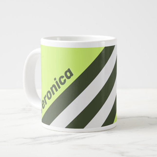 Retro Moss Fade Stripes with Name Jumbo-Tasse (Vorderseite Links)