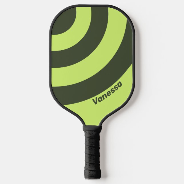 Retro Moss Fade Three Circle Strip mit Name Pickleball Schläger (Vorderseite)