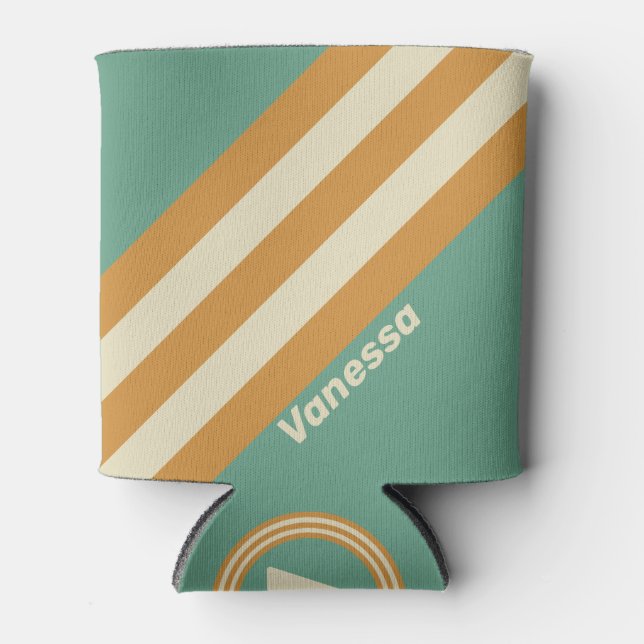 Retro Moss Stripes with Name Dosenkühler (Vorderseite)