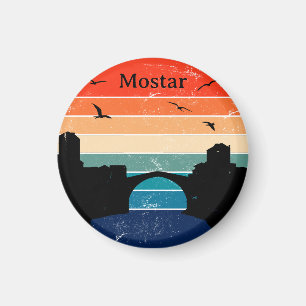 Retro Mostar Stari Most Brücke Bosnien Herzegowina Magnet
