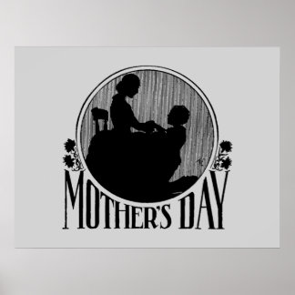 Retro Mother Day Silhouette Light Gray Poster
