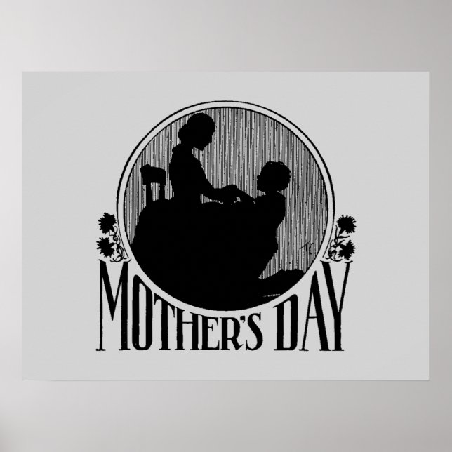 Retro Mother Day Silhouette Light Gray Poster (Vorne)