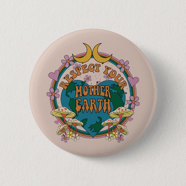 Retro Mother Earth Graphic der 70er Button (Vorderseite)
