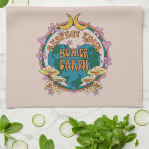 Retro Mother Earth Graphic der 70er Geschirrtuch