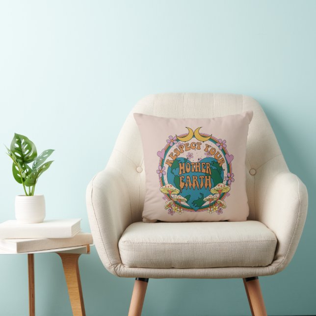 Retro Mother Earth Graphic der 70er Kissen (Stuhl )