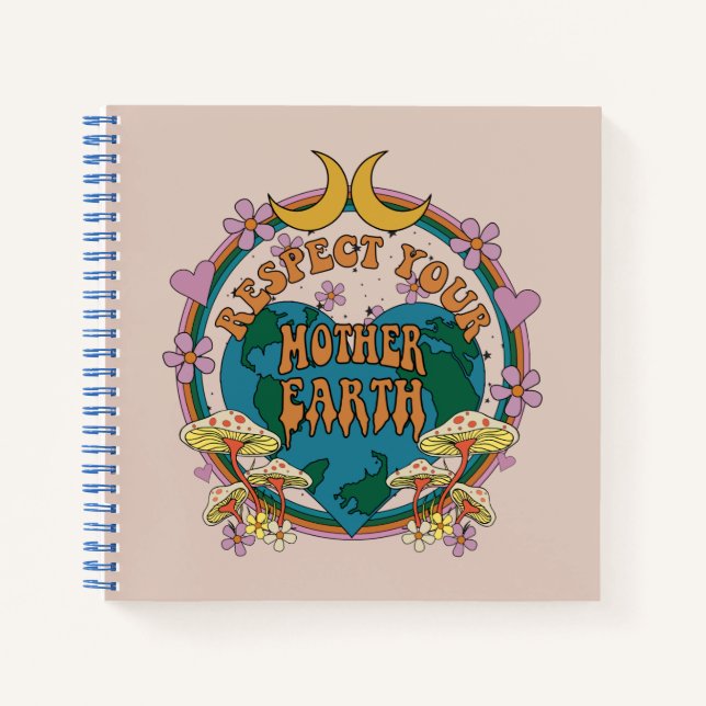 Retro Mother Earth Graphic der 70er Notizbuch (Vorderseite)