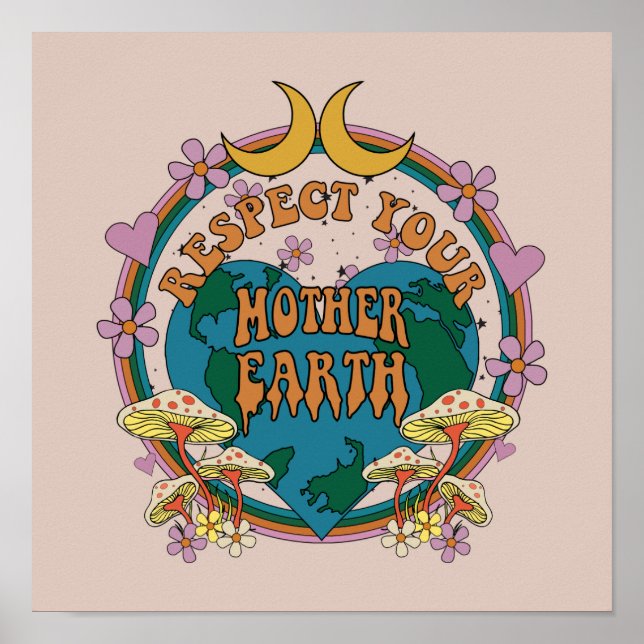 Retro Mother Earth Graphic der 70er Poster (Vorne)