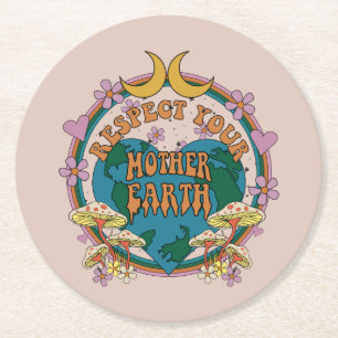 Retro Mother Earth Graphic der 70er Runder Pappuntersetzer