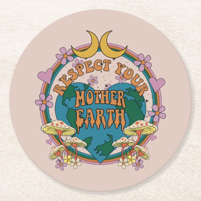 Retro Mother Earth Graphic der 70er Runder Pappuntersetzer (Vorderseite)