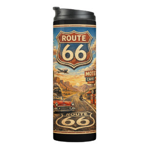 Retro Mother Road Classic Americana Sonnenuntergan Thermosbecher
