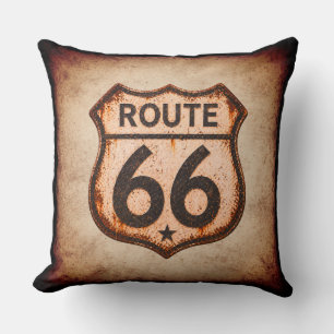 Retro-Mother-Road-Schild-Dekor mit Gebrauchsspuren Kissen