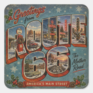 Retro Mother Road Winter Großbuchstaben Grafik Quadratischer Aufkleber