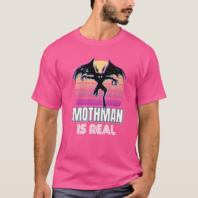 Retro Mothman 80er Cryptid Sunset T-Shirt (Vorderseite)