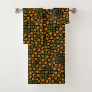 Rétro motif floral orange et vert