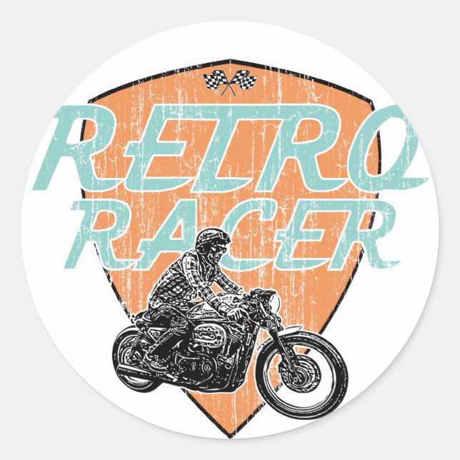 Retro-Moto-Renner Runder Aufkleber (Vorderseite)
