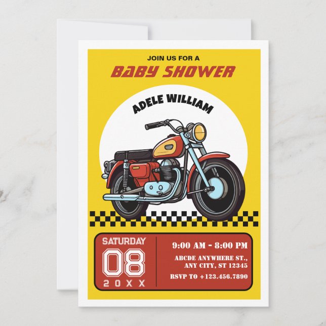 Retro motorcycle baby shower Invitation (Devant)