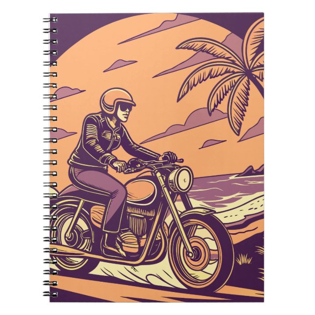 Retro Motorrad-Abenteuer - Tropischer Strand Notizblock (Vorderseite)