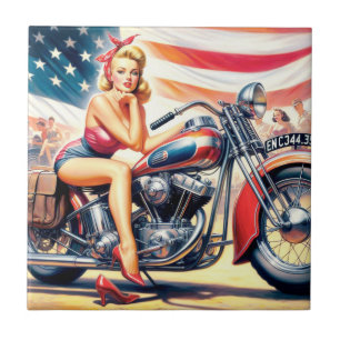 Retro-Motorrad Pin Up Fliese