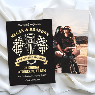 Retro-Motorrad-Rennmechaniker-Maschine-Hochzeit Einladung