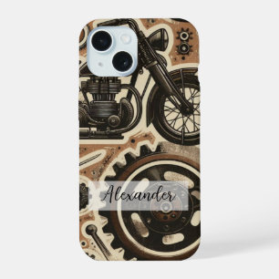 Retro Motorrad und Getriebe Handy Case iPhone 15 Hülle