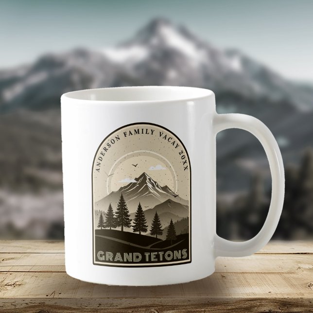 Retro Mountain Family Vacation Brown ID1136 Kaffeetasse (Von Creator hochgeladen)