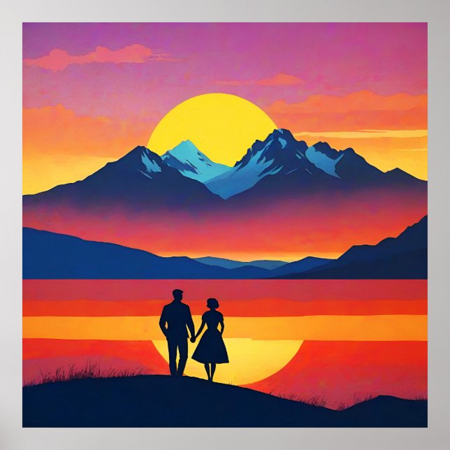 Retro Mountain Landscape Love Poster (Vorne)