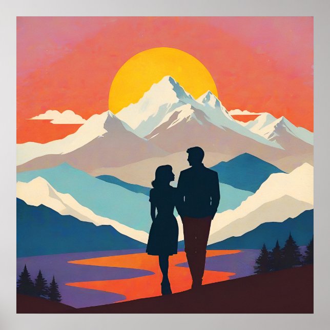 Retro Mountain Landschaft Liebe Poster (Vorne)