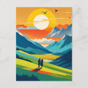 Retro Mountain Landschaft Liebe Postkarte