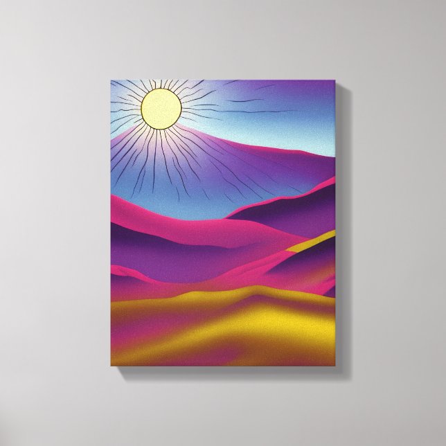Retro Mountain Sun Abstrakte Kunst Leinwanddruck (Vorderseite)