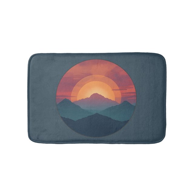 Retro Mountain Sunset Art Watercolor Painting Blue Badematte (Vorderseite)
