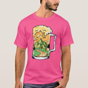 Retro Mountain Sunset Camping Wandern Bier trinken T-Shirt