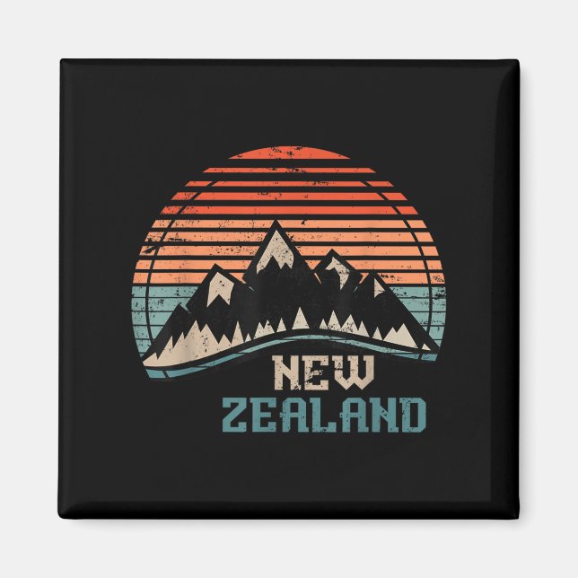 Retro Mountains New Zealand  Magnet (Vorne)