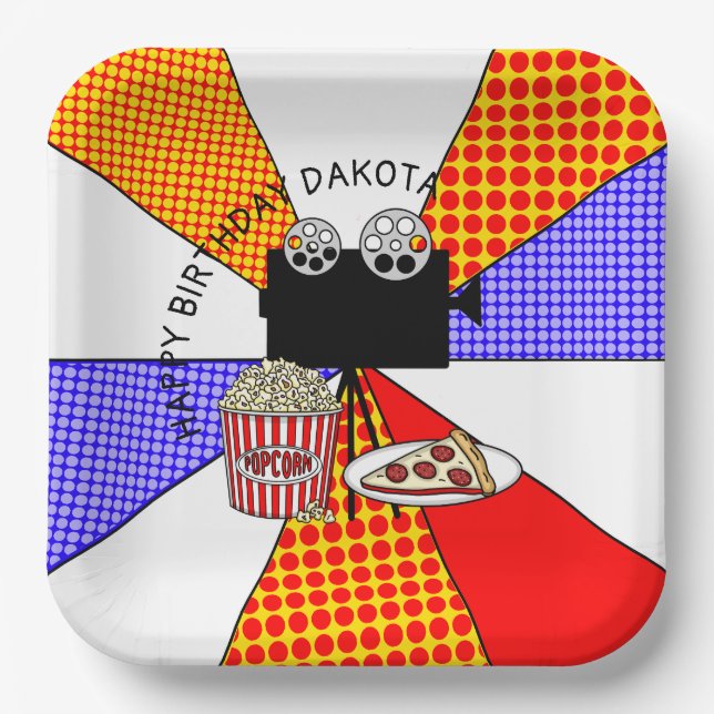 Retro Movie Night Geburtstagsparty Pappteller (Vorderseite)