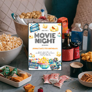 Retro Movie Night Kindergeburtstag Einladung