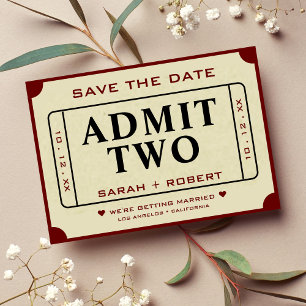 Retro Movie Ticket Stub Admit Two Wedding Save The Date