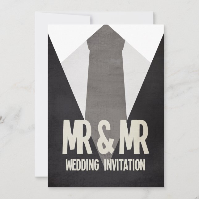 Retro Mr & Mr. Anzug & Krawatte Gay Wedding Einlad Einladung (Vorderseite)