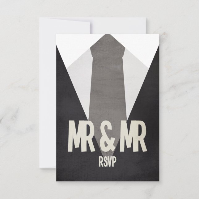 Retro Mr & Mr. Anzug & Krawatte Wedding RSVP Karte (Vorderseite)