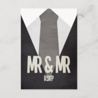Retro Mr & Mr Suit & Cravate Wedding RSVP
