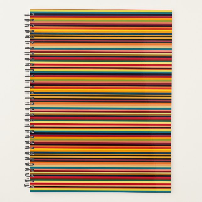 Retro Multicolour Stripe Modern Vintage Planner Planer (Vorderseite)