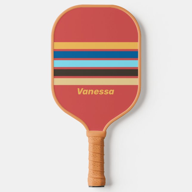 Retro Murmur durch Streifen mit Namen Pickleball Schläger (Vorderseite)