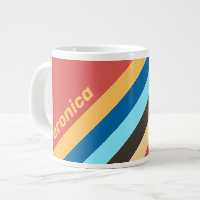 Retro Murmur Stripes with Name Jumbo-Tasse (Vorderseite Links)