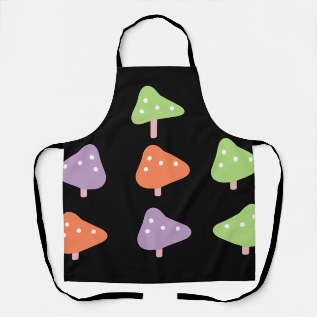 Retro Mushroom Colorful Pattern Black Schürze (Vorderseite)