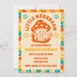 Retro Mushroom Fall Geburtstagsparty Einladung